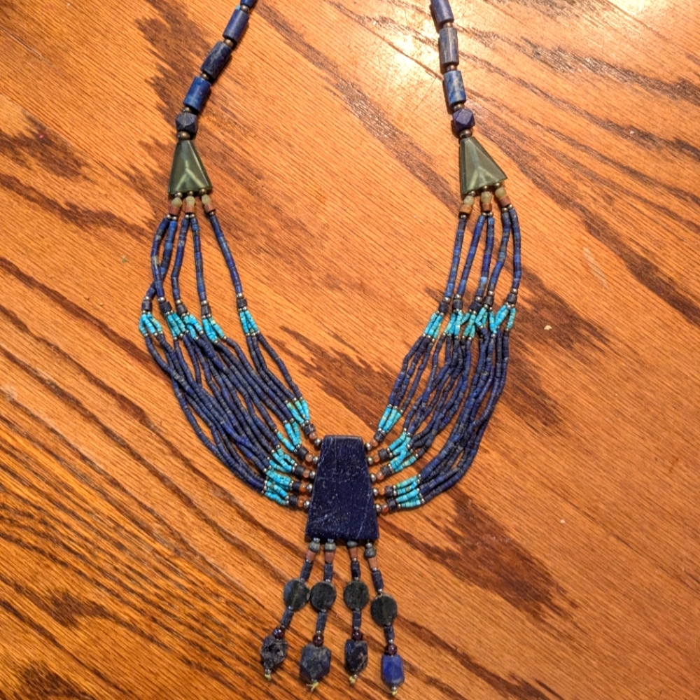 Native American‎ Beaded Lapis Lazuli Necklace Multi Strand